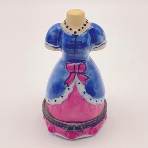 Ceramic, hinged, Blue/ Pink “Cinderella” Dress trinket/ pill  box